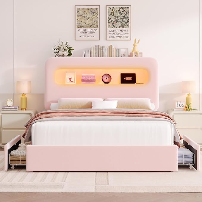 Modern Minimalist Double Bed with Storage Function
