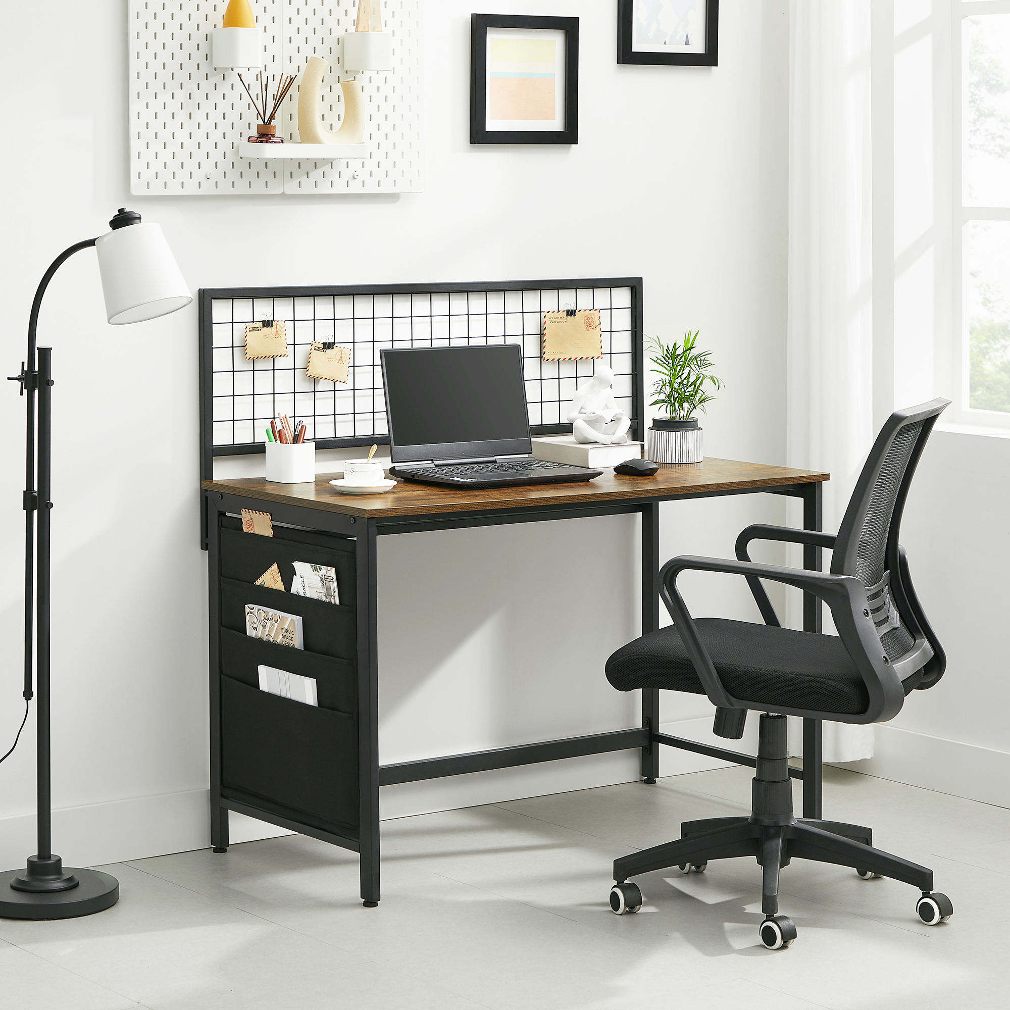 Industrial Living Room Bedroom Country Brown Study Table Metal Grid Computer Table