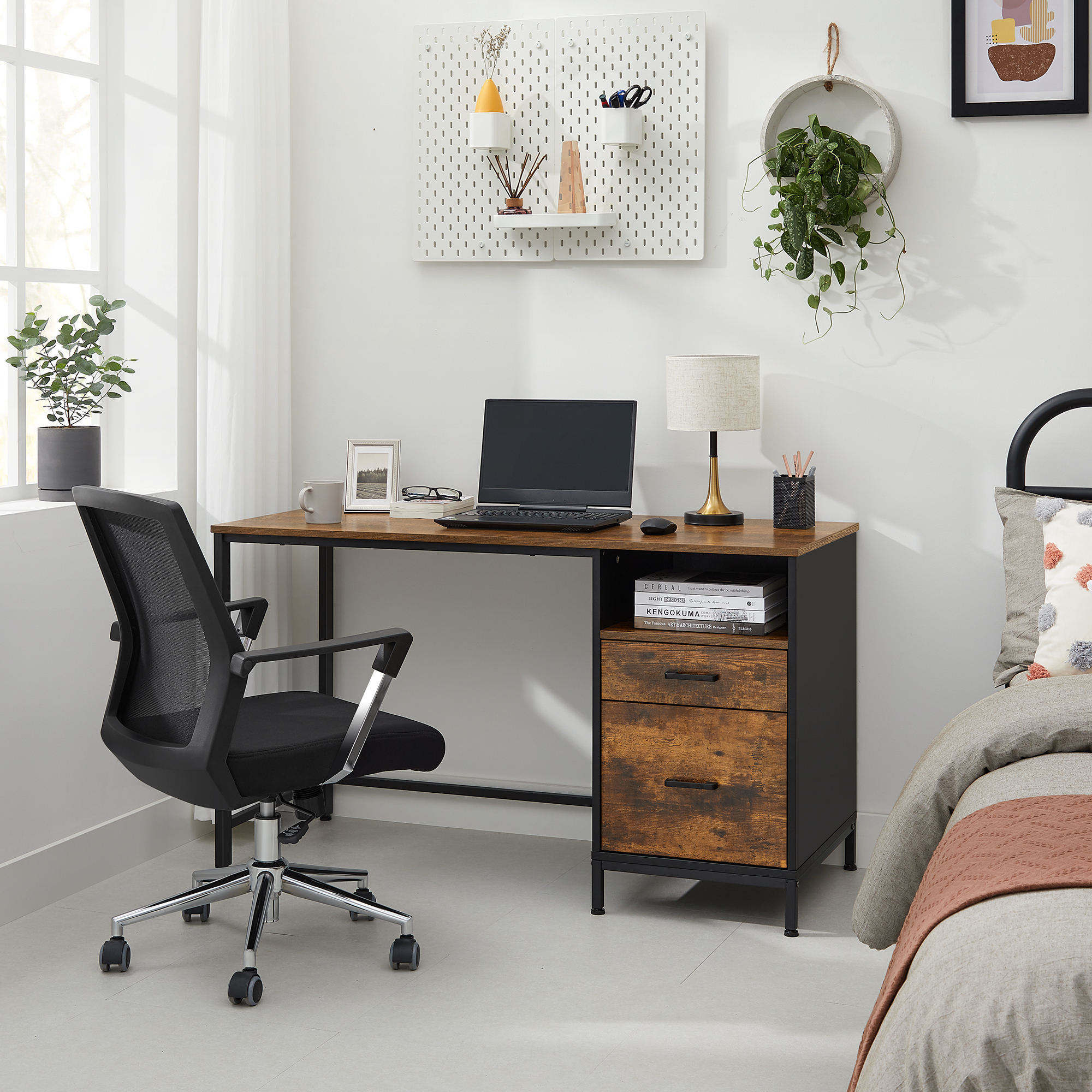 Industrial Family Office with Drawer Cabinets Laptop Desk and Office Desk