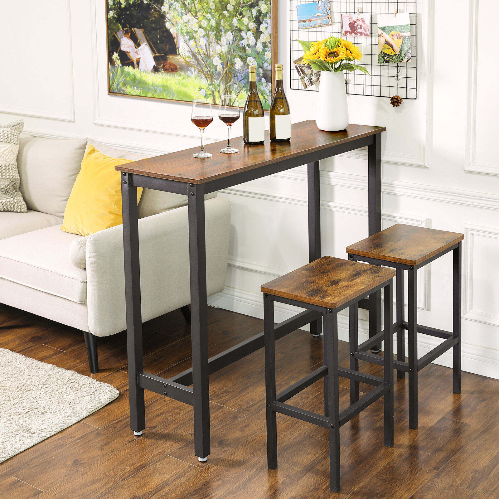 Industrial Design - a Long and Narrow Wooden bar Counter for Home Use