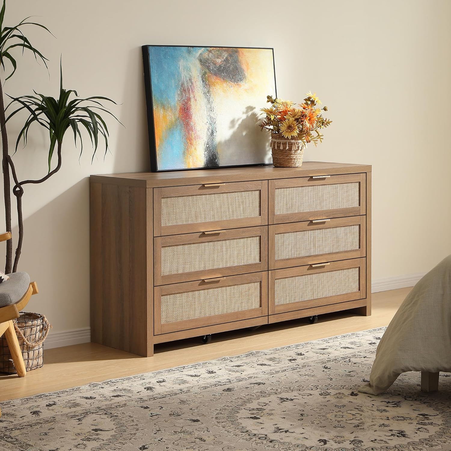 Rattan Plaited Articles with Two Rows, Six Drawers