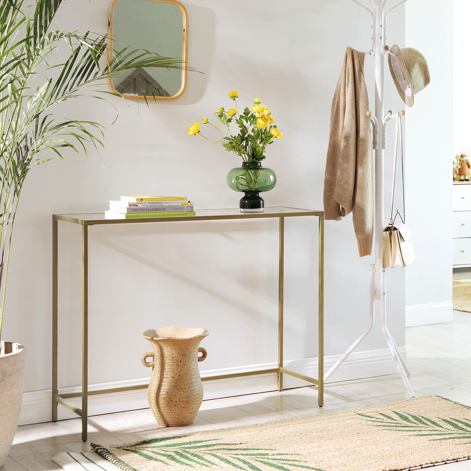 Classic Design Glass Top Hallway Console Table Simple Modern With Metal Console Table Legs