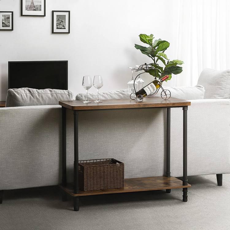 2 Layers Living Room Entryway Hallway Stainless Steel Console Table of Wooden Console Table