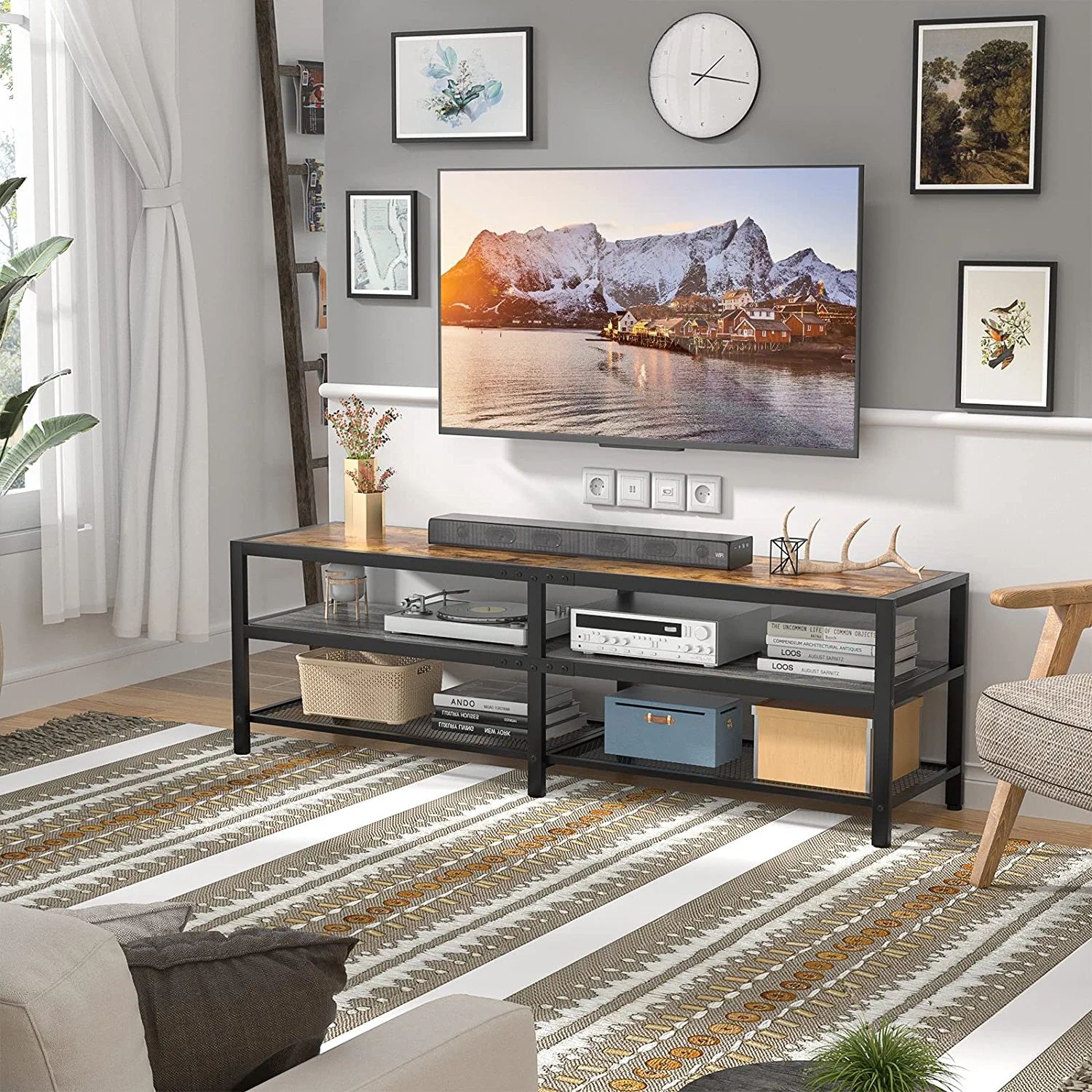 Wholesale Manufacturer Modern Floor TV Console Stand Living Room Furniture of Wooden Metal Black Center Table Tv Stand Cabinet