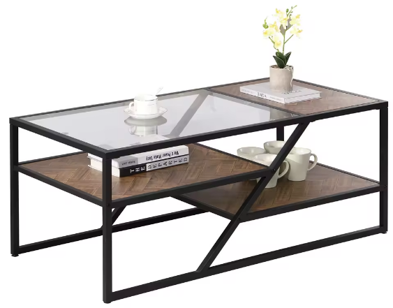 Coffee Table Living Room Coffee Table Innovative Glass Table Top Low Rectangular Wooden Iron Legs