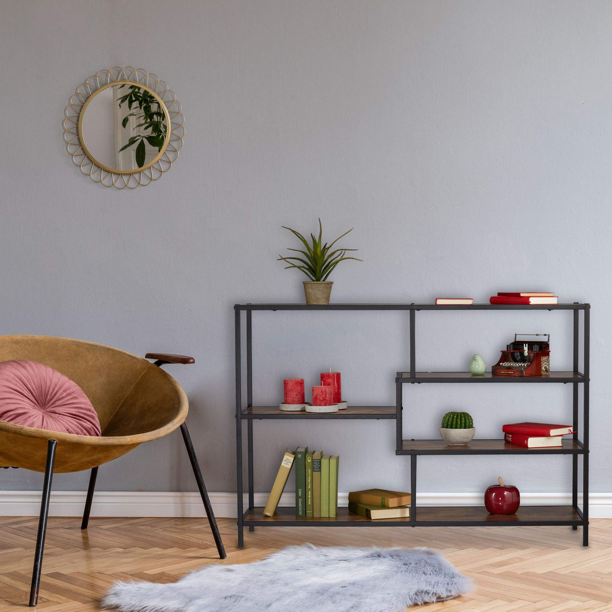 Custom OEM Nordic Living Room Minimalist Corner 4 5 6 Layer Tiers Ladder Industrial Bookcase Book Shelf Bookshelf