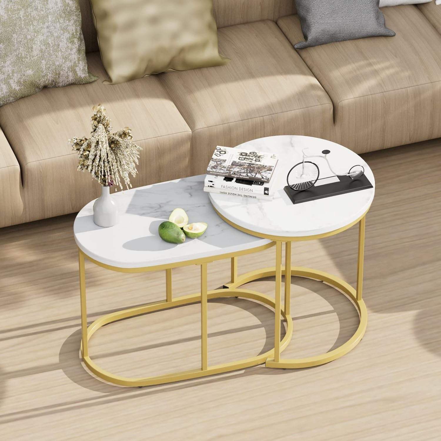 Top Quality Round Nesting Marble Multi-Functional Customizable Rustic Nesting Coffee Table Set of 2