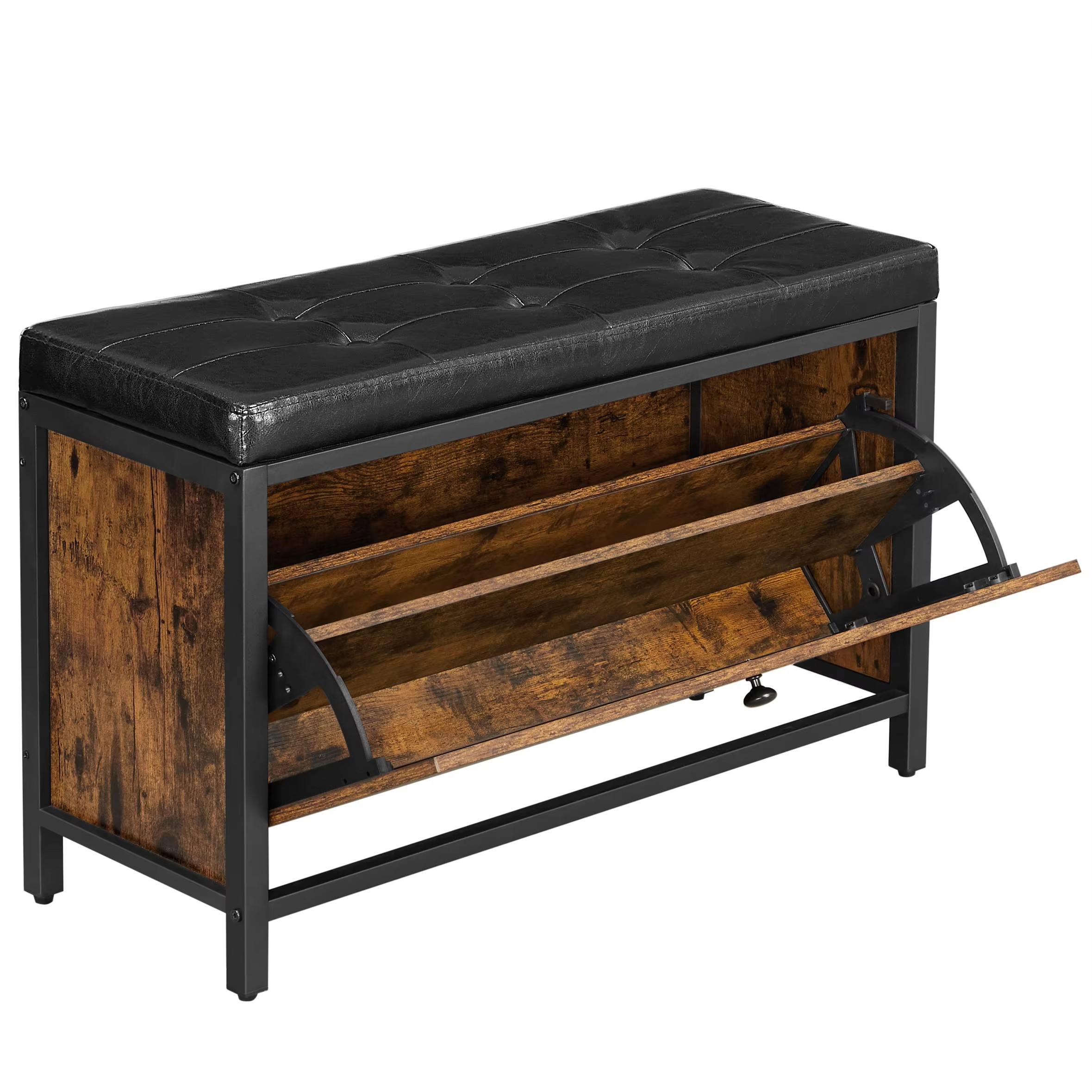 The Entrance Passage Features a Retro Wooden Hidden Shoe Rack with Pvc and Cotton Cushions