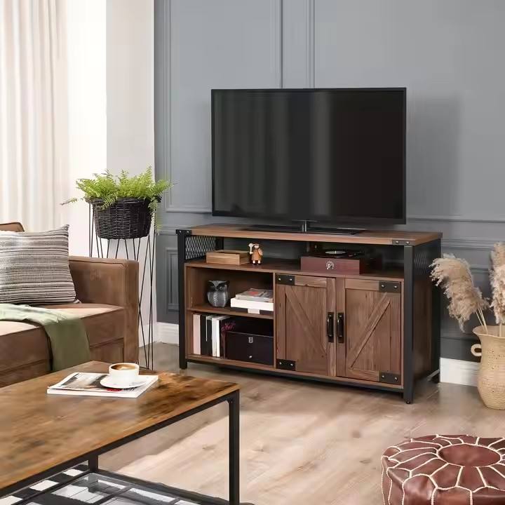 Living Room Dining Table, Cabinet, Wooden TV Stand, Two Layers with Partitions and a Closable Door.