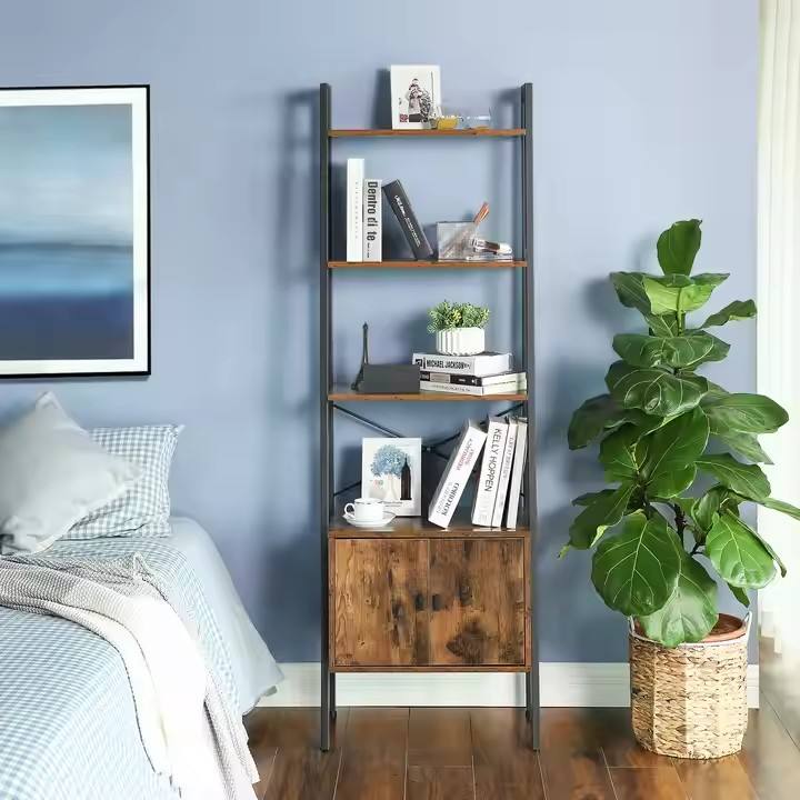 Industrial Home Office Bedroom Study Wooden 4-story Bookshelf Storage Rack