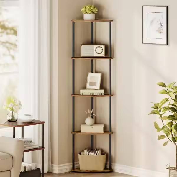 Retro Home Living Room Bedroom Study Small Space 5th Floor Corner Storage Rack Wooden Corner Bookshelf