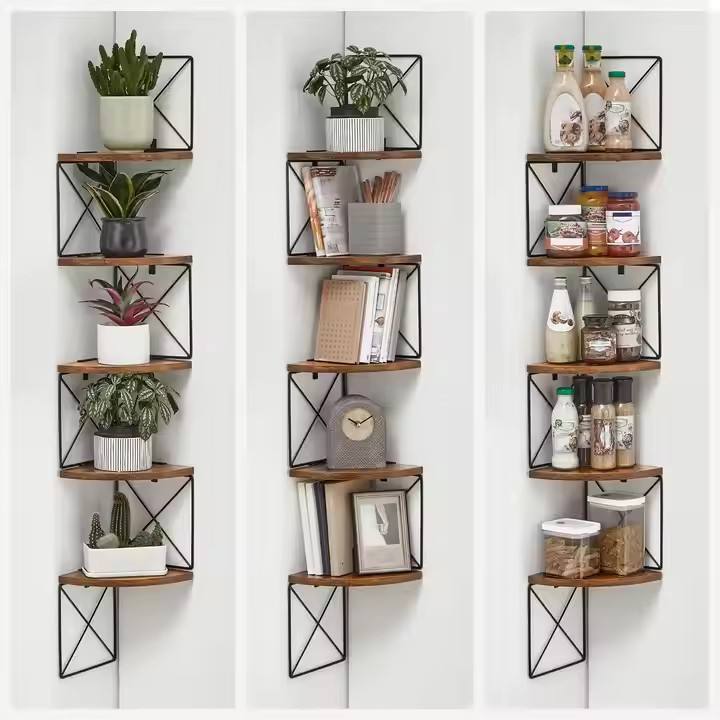 Modern Bedroom Creative Design - S-shaped Wall-mounted 5-layer Corner Wooden Bookcase and Shelf