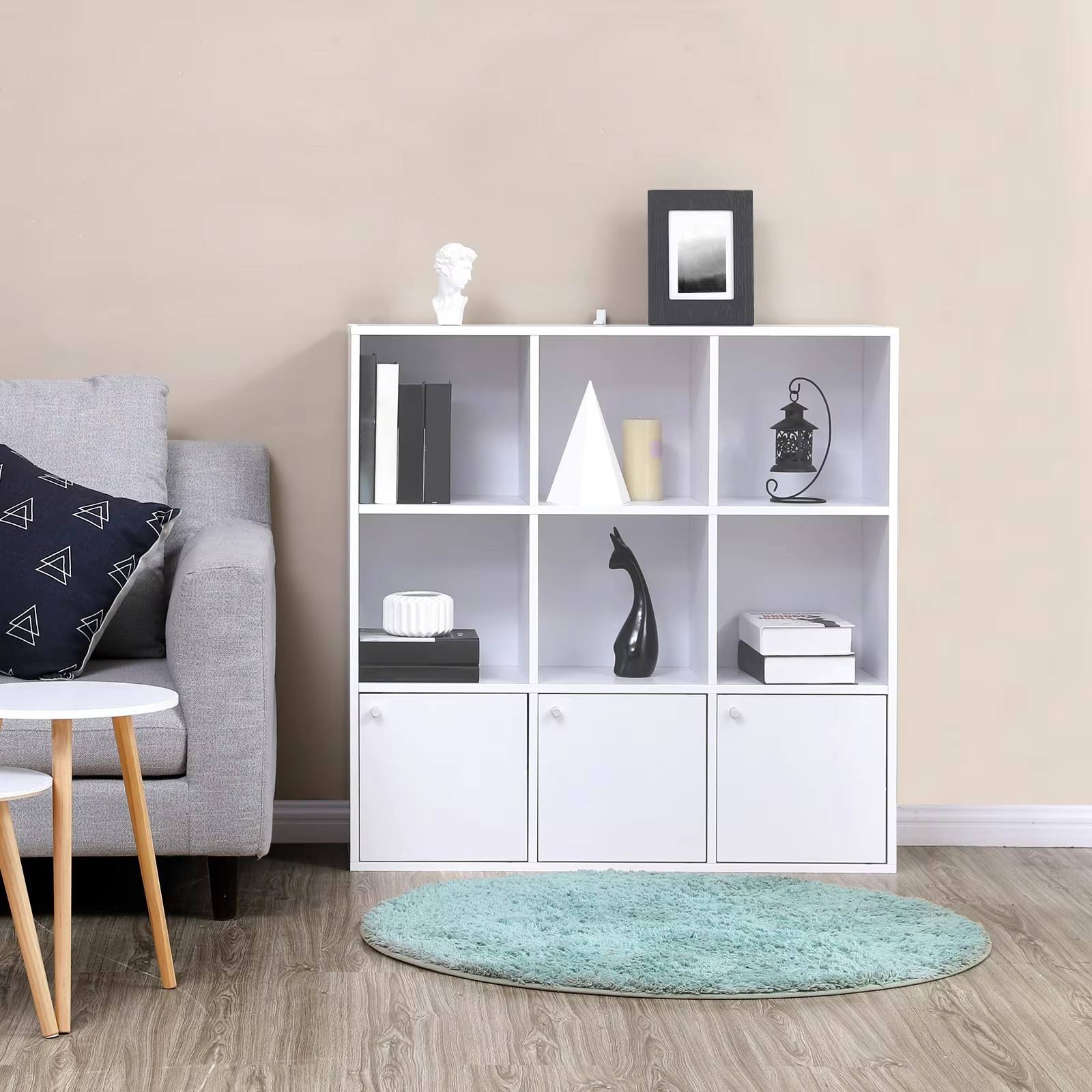 Modern Office, Home, Living Room, Study Room, 9 Cube Bookcases, Display Shelves, 3 Bottom Cabinets, Bookcases