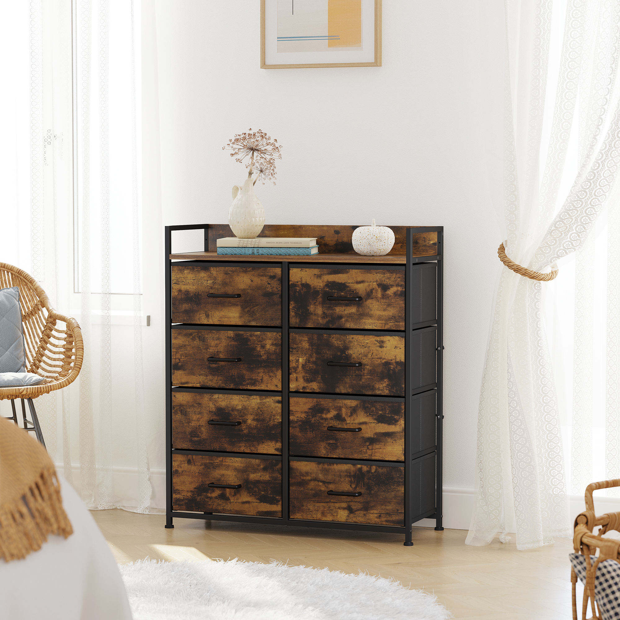 Industrial Style Living Room Furniture, 8-drawer Wall Closet Storage Drawers, Dressing Table, Living Room Cabinet