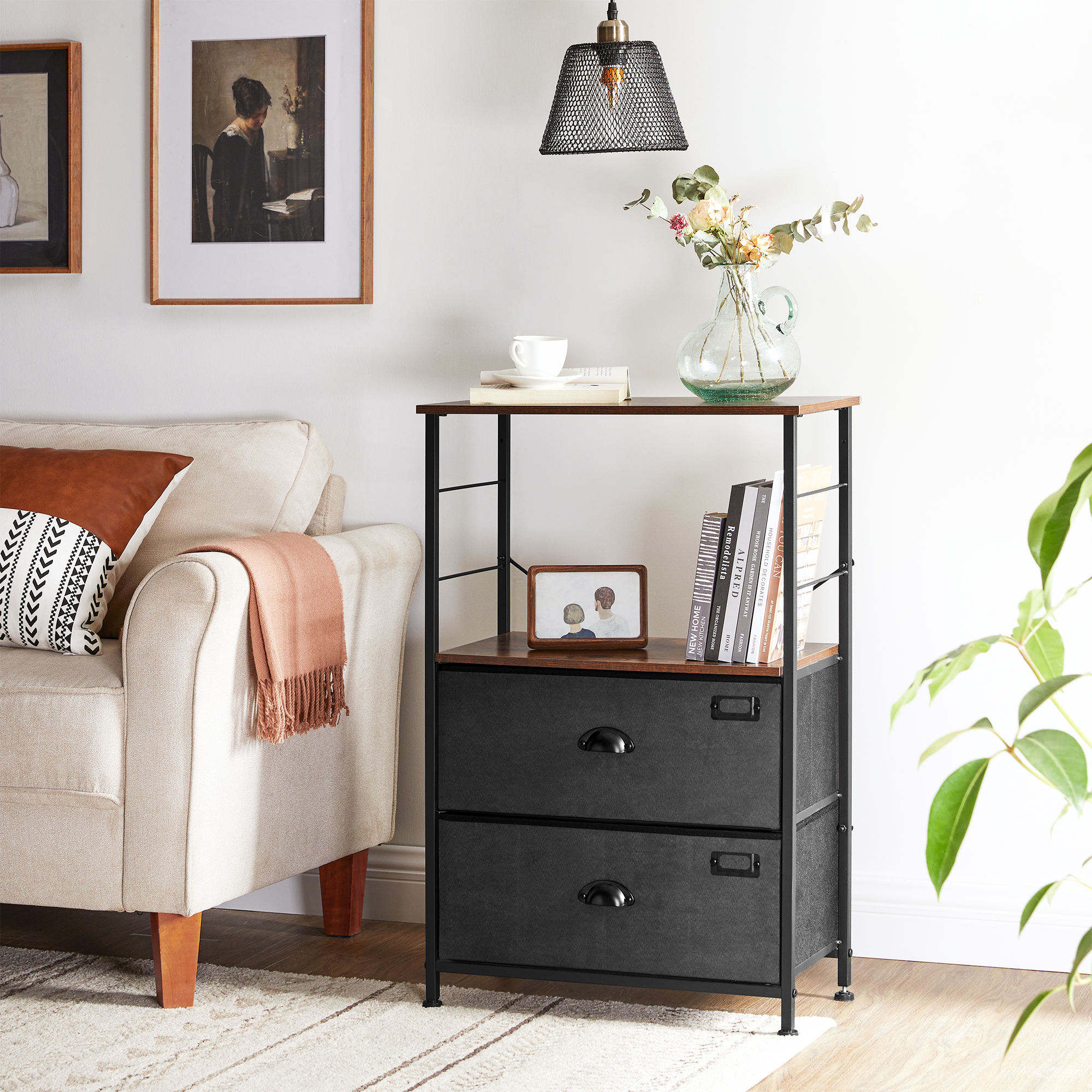 Modern Living Room Bedroom with Shelves and 2 Folding Drawers Sturdy Frame Storage Dressing Table