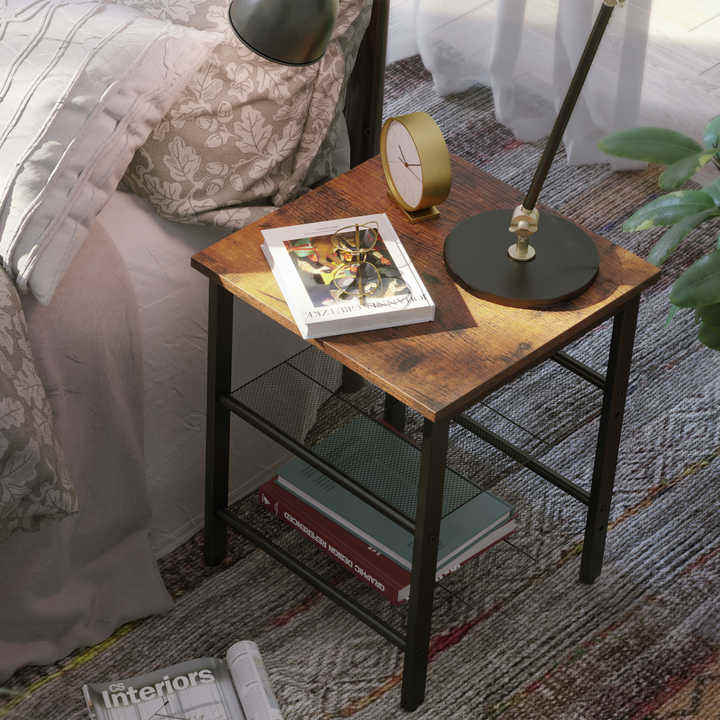 Retro Bedroom with Small Space, 3-layer Bedside Table, Adjustable Net Rack in the Living Room, 2-sided Table